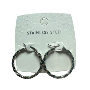 Silver Stainless Steel Braided Hoop Earrings - 1"
